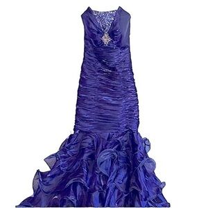 Strapless Flamenco Gown Royal Blue w/Sequin Accent Size 0 Open Lace Up Back